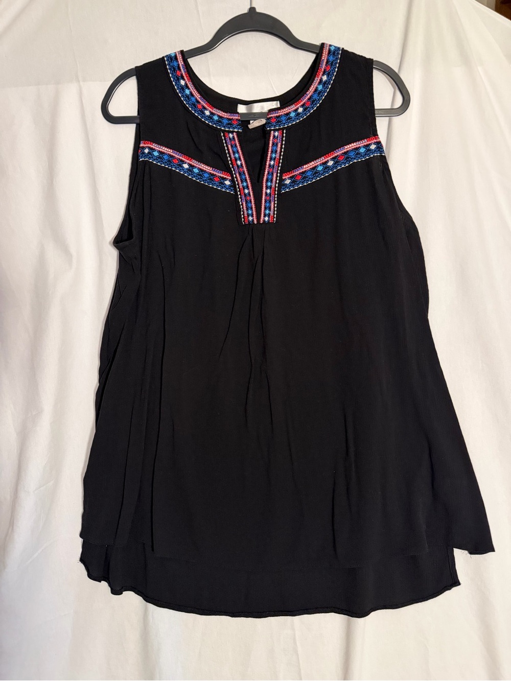 #392 Kelly Renee Black Sleeveless Embroidered Yoke Tank dress